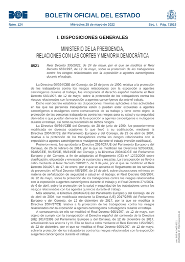 BOE-A-2022-8521 Exposición a agentes cancerígenos
